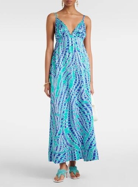 Poupette St Barth 女款Cassandra 印花缎面吊带连衣裙 迷衣时尚