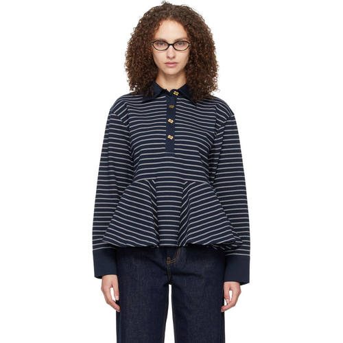 Ganni 甘尼 女士 POLO衫 海军蓝 Single Piqué Peplum Polo 衫