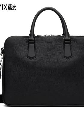 Boss雨果博斯 男款黑色 Italian Leather Slimline Logo 公文包