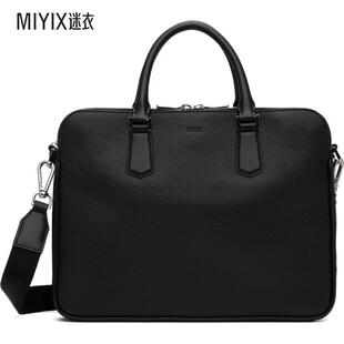 Boss雨果博斯 男款黑色 Italian Leather Slimline Logo 公文包