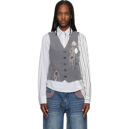 Andersson Bell 女士 马甲 灰色 Back Knit Argyle Patched