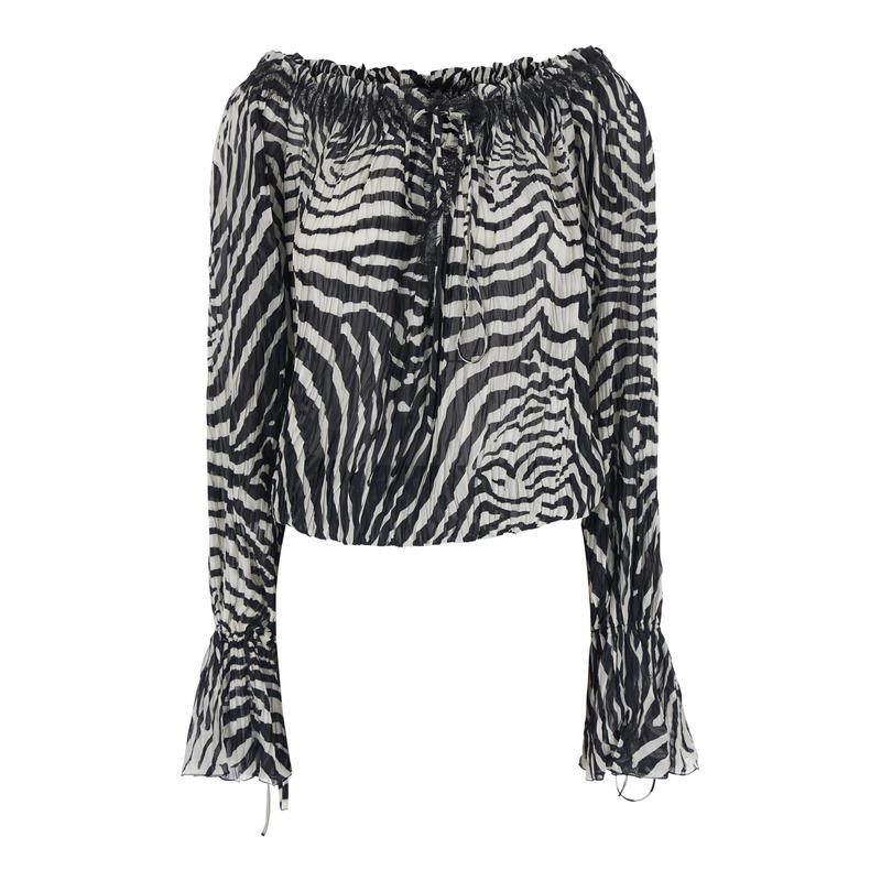 Blumarine 女士 衬衫 黑白全幅斑马纹印花船领粘胶纤维女士衫