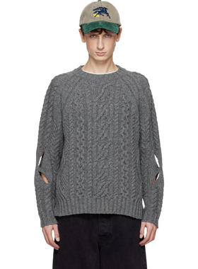 Stefan Cooke 男士 毛衣 灰色 Slashed Cable