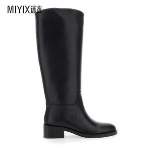 【秋冬新品】Jeffrey Campbell 黑色及膝粗跟皮质女士长筒靴 迷衣