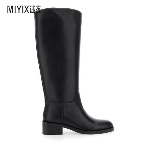 【秋冬新品】Jeffrey Campbell 黑色及膝粗跟皮质女士长筒靴 迷衣