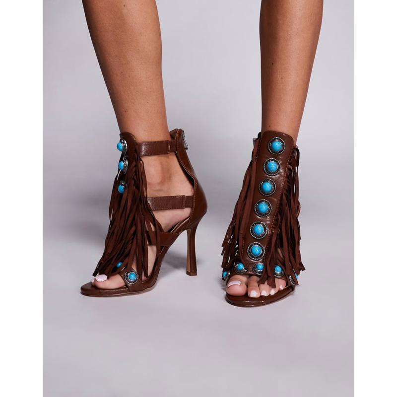 Azalea Wang 女士 凉鞋 Wang Sumac 杜鹃红精饰流苏棕色凉鞋