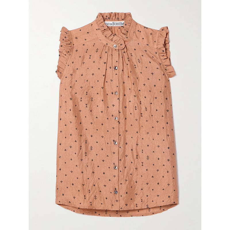 Alix Of Bohemia 女士 SS25 衬衫 Wylder 荷叶边印花起皱丝背心