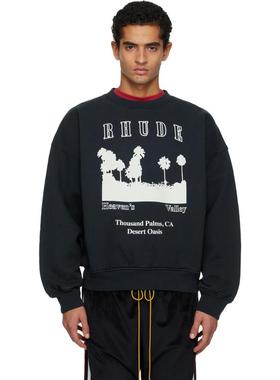 Rhude 男士 卫衣 黑色 Thousand Palms Crewneck 套头衫