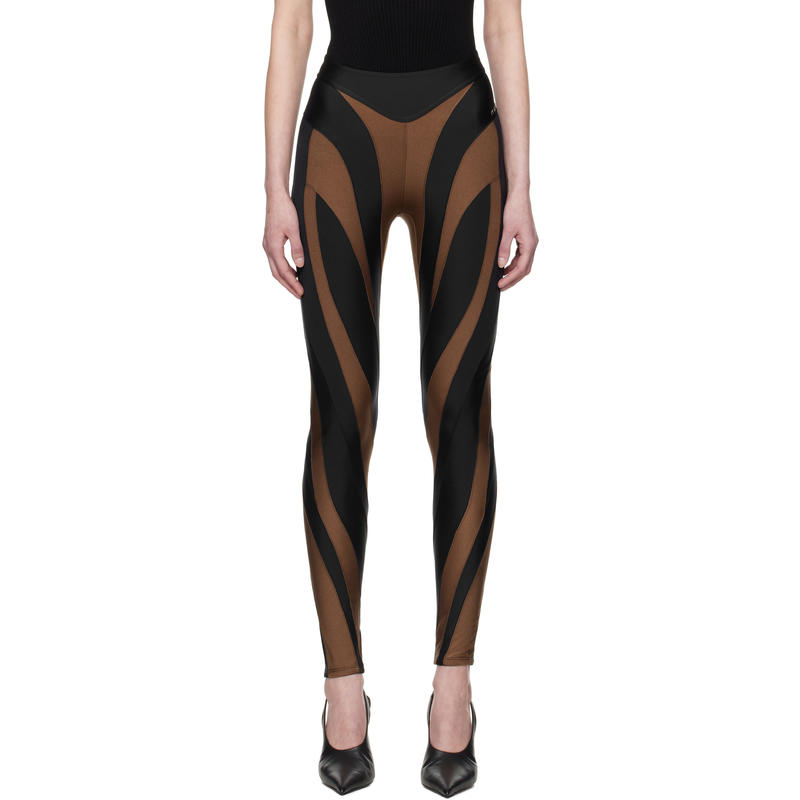 Mugler 女士 运动紧身裤 棕色  黑色 Shiny Lycra 紧身裤