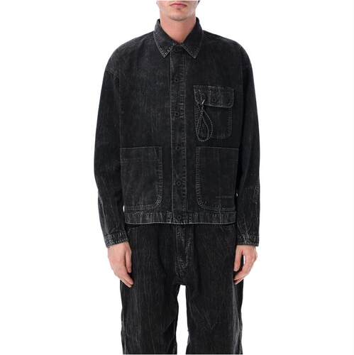 And Wander 男士 SS26 夹克 Wander 黑色织纹衬衫式