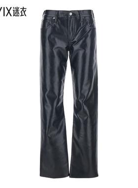 [秋冬新品]AGOLDE 女款Loops 黑色连腰带皮革混纺女士长裤 迷衣时