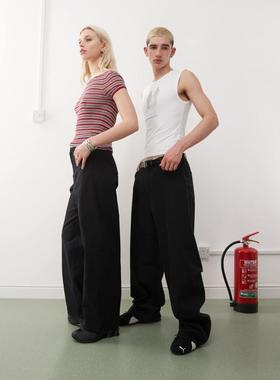 Weekday 中性（成人） 长裤 Astro 男女通款亚麻混纺裤子(黑色)