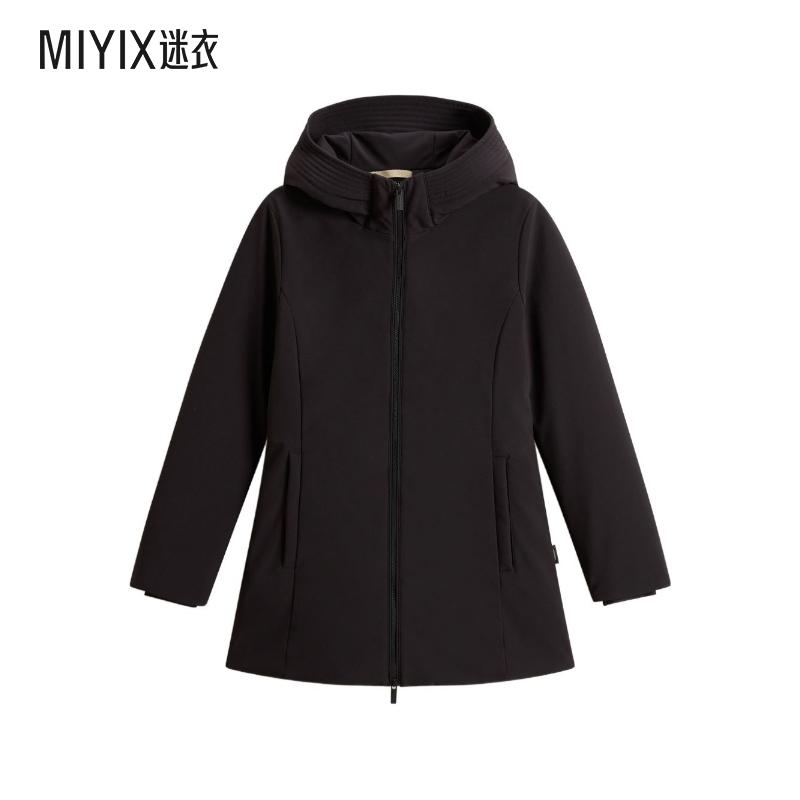 【秋冬新品】Woolrich 女款黑色连帽拉链大衣 迷衣时尚