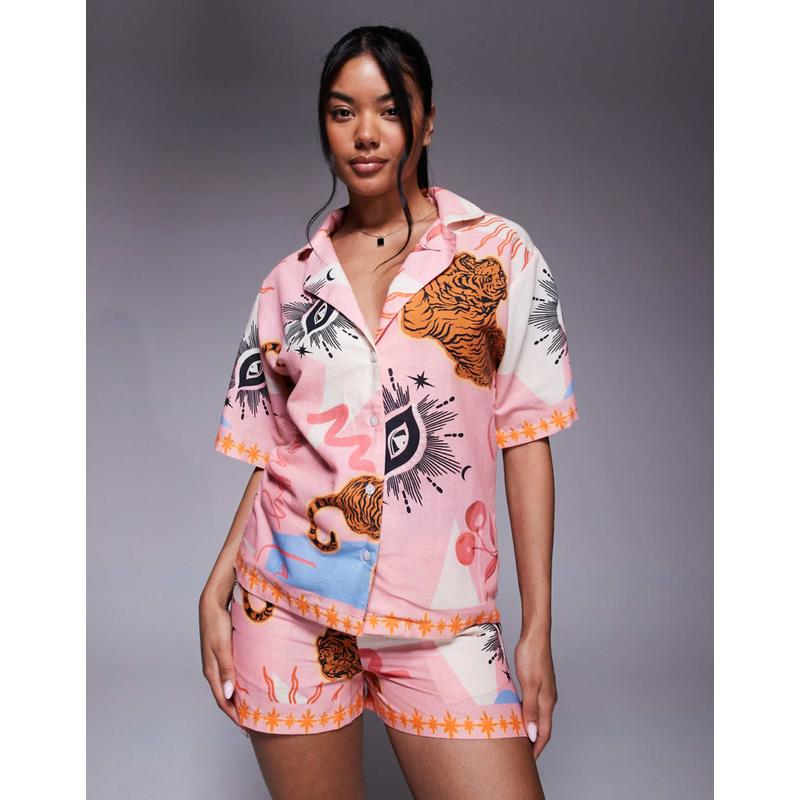 River Island 女士 衬衫 “” 梦幻印花浅粉色睡衣套装