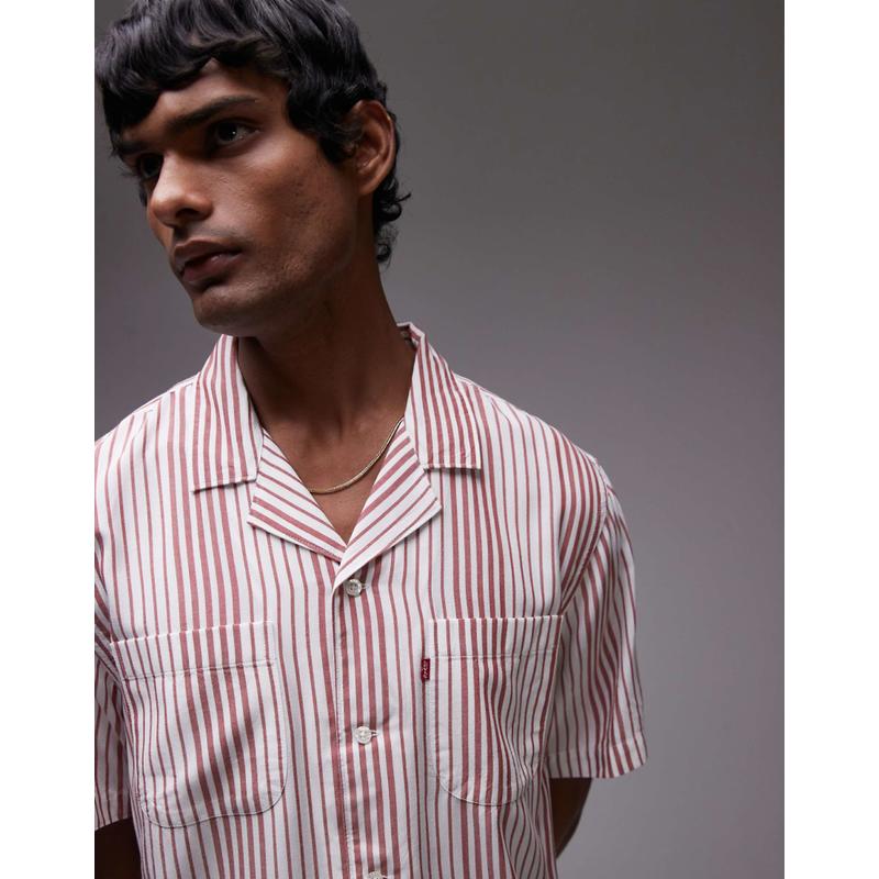 Levi's 男士 衬衫 camper revere 经典款短袖领条纹红色衬衫