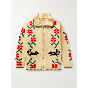 Bode 男士 SS26 开衫 Pirate Ship 嵌花初剪羊毛针织