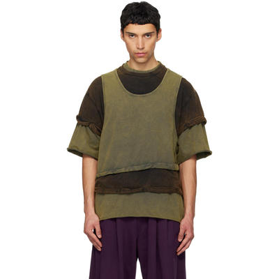 We11Done 男士 T恤 绿色  棕色 Triple Layered Washed