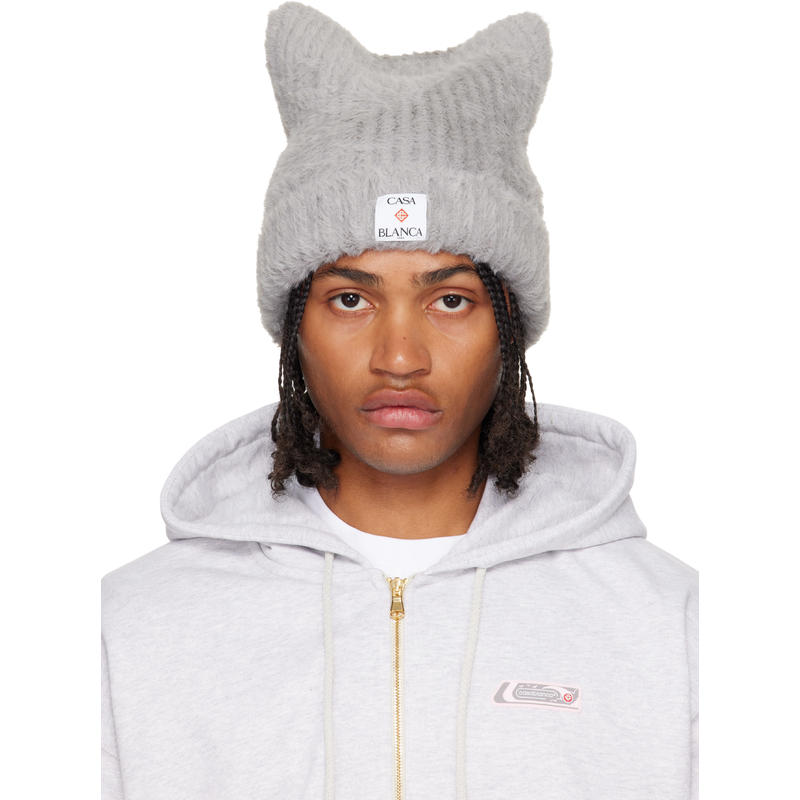 Casablanca 男士 毛线帽 灰色 Fluffy Nylon Square 无檐帽