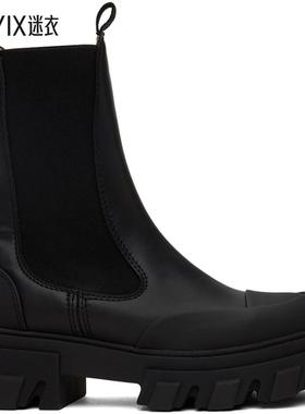 Ganni 黑色 Stitch Cleated Mid 切尔西靴女 迷衣时尚