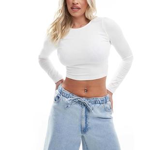 T恤 Fuller 设计胸部合身短款 ASOS 白色 女士 长袖 DESIGN