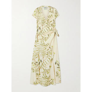 Bernadette 女士 中长连衣裙 Mara 印花亚麻混纺中长缠绕式连衣裙