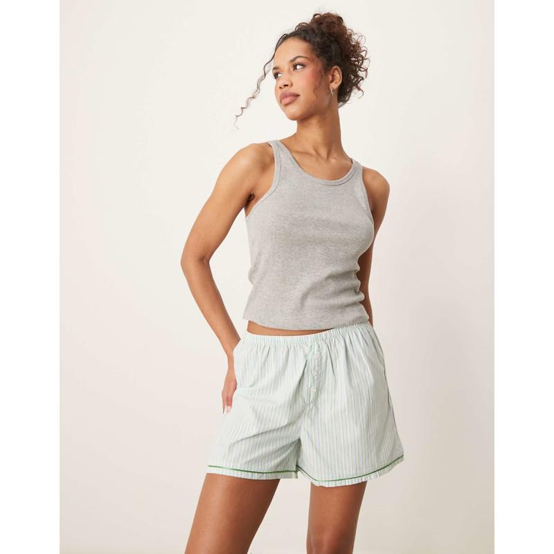 Urban Threads 女士 短裤  Match 混纺纱梭织绿色蓝色条纹四角裤