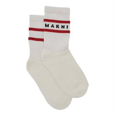Marni 玛尼 婴儿 袜子 Lettering 白色罗纹设计徽标棉质(Boy)童装