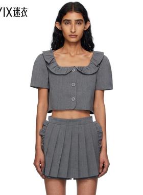 Pushbutton 女款灰色 Frilled Neck Cropped 上装 迷衣时尚