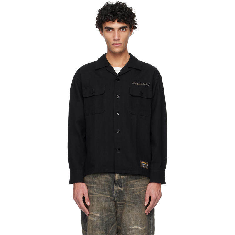NEIGHBORHOOD 男士 衬衫 黑色 Herringbone Open Collar