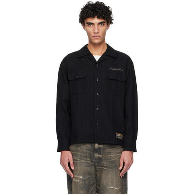 NEIGHBORHOOD 男士 衬衫 黑色 Herringbone Open Collar 衬衫