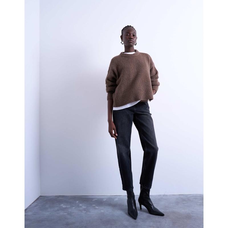 Topshop 女士 牛仔长裤 Mom 水洗黑色牛仔裤