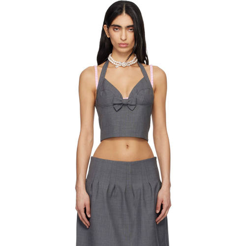 Shushu/Tong 女士 SS26 背心 灰色 Halter Bow Tie Cami 上装
