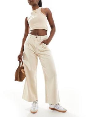 ASOS DESIGN 女士 长裤 laundered 设计短款沙色阔腿裤