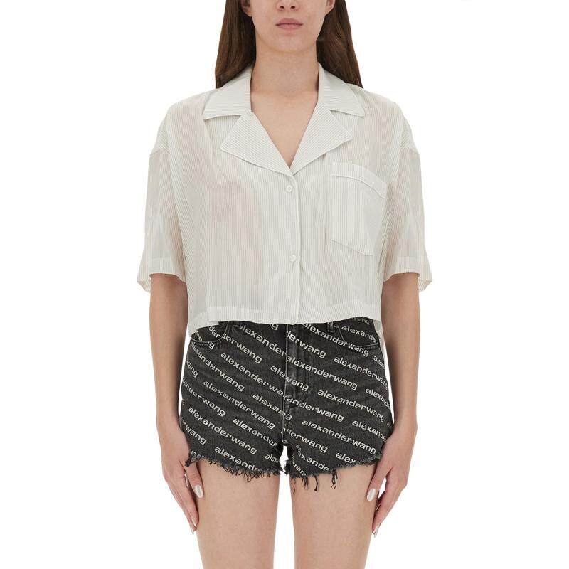 T by Alexander Wang 女士 FW25 衬衫 条纹刺绣徽标衬衫