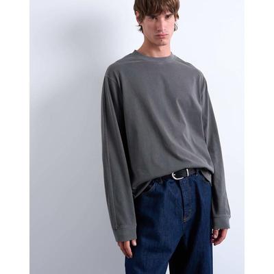 Topman 男士 T恤 宽松款长袖插肩水洗黑色T恤