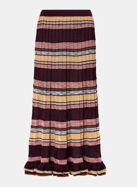 Ulla Johnson 女士 中长裙 Seraphine 条纹褶裥中长半身裙