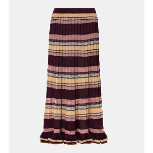 Ulla Johnson 女士 中长裙 Seraphine 条纹褶裥中长半身裙