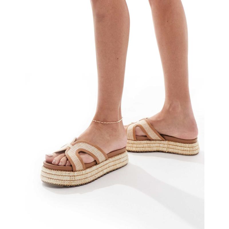 SEQWL 女士 凉鞋 防水台带状拉菲草编织凉鞋(自然色)