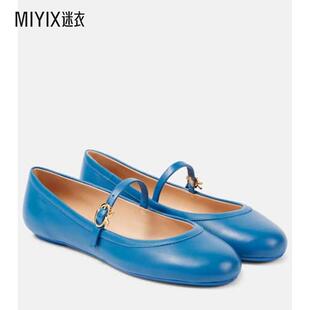 Gianvito Rossi 女款Carla 皮质玛丽珍平底鞋 迷衣时尚