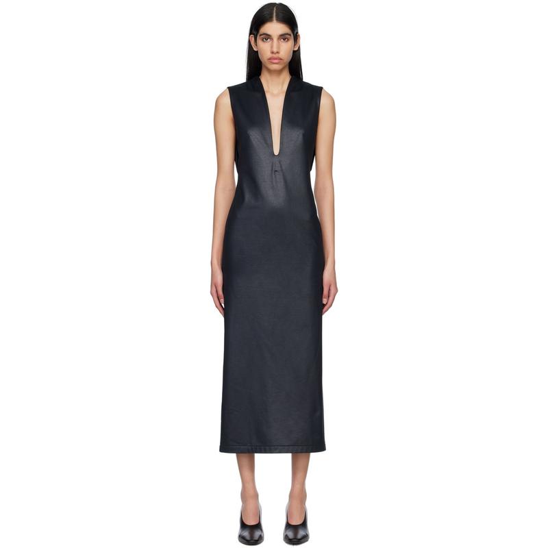 Mame Kurogouchi 女士 中长连衣裙 黑色低领连衣裙