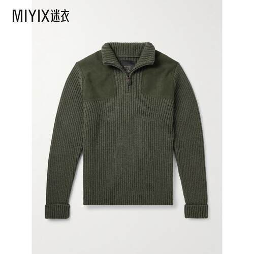 PURDEY 男款Commando 山羊皮边罗纹羊毛半拉链毛衣 迷衣时尚