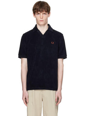 Fred Perry 男士 POLO衫 海军蓝 Open Collar Towelling Polo 衫