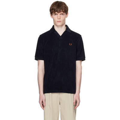 Fred Perry 男士 POLO衫 海军蓝 Open Collar Towelling Polo 衫