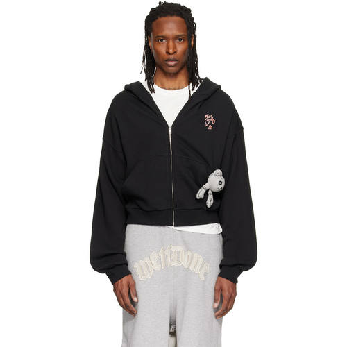 We11Done 男士 卫衣 黑色 Doodle Teddy Zip-Up 连帽衫