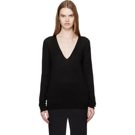Rick Owens 女士 毛衣 黑色 Temple V Neck Pull 毛衣