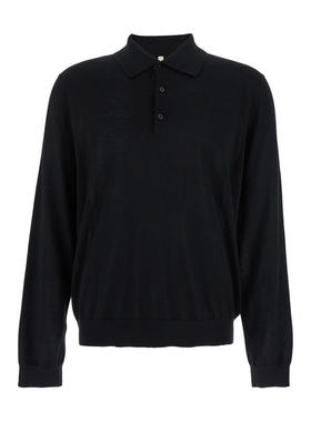 SUNFLOWER 男士 POLO衫 Trims 黑色经典款衣领罗纹羊毛男士Polo衫