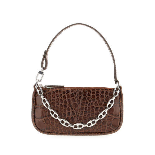 By Far 女士 SS23 手提包 Rachel 巧克力色皮革手袋