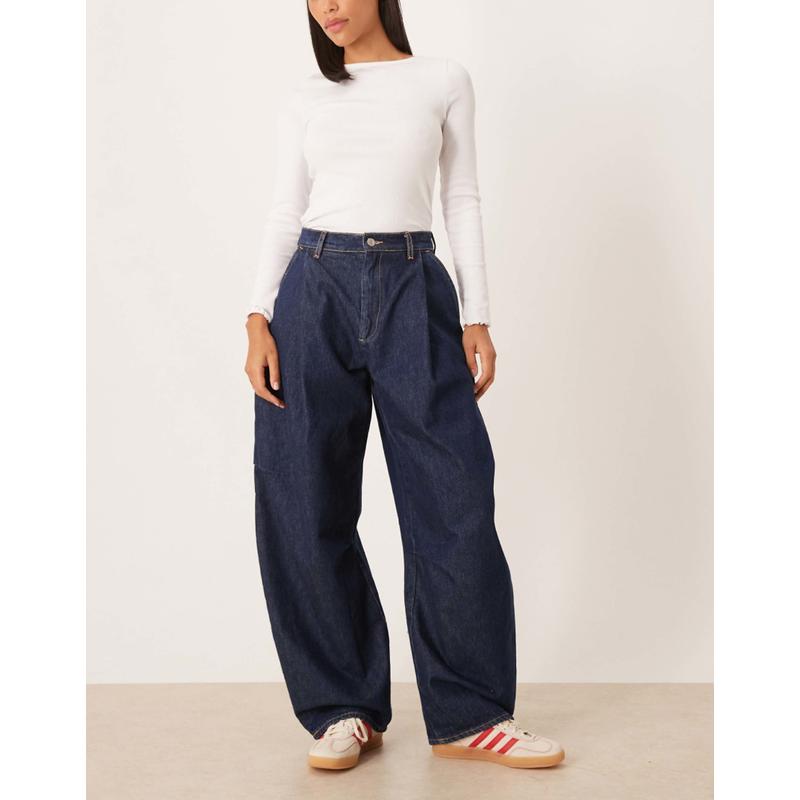 ASOS DESIGN 女士 牛仔长裤 barrel 设计高腰打褶漂染牛仔裤