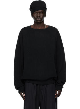 Essentials 男士 卫衣 黑色 Waffle Long Sleeve Crewneck 套头衫