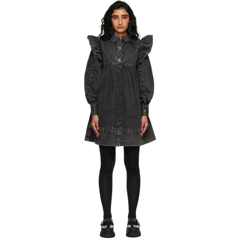 Ganni 甘尼 女士 短款连衣裙 黑色 Washed Shirt 牛仔连衣裙